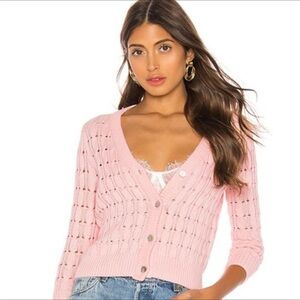 LPA Women’s Rosie Knit Cardigan Pink Size Small Button Down 3/4 Sleeve V Neck